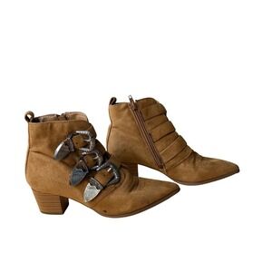 Forever 21 Womens Tan Faux Suede Triple Buckle Western Ankle Boots Size 6